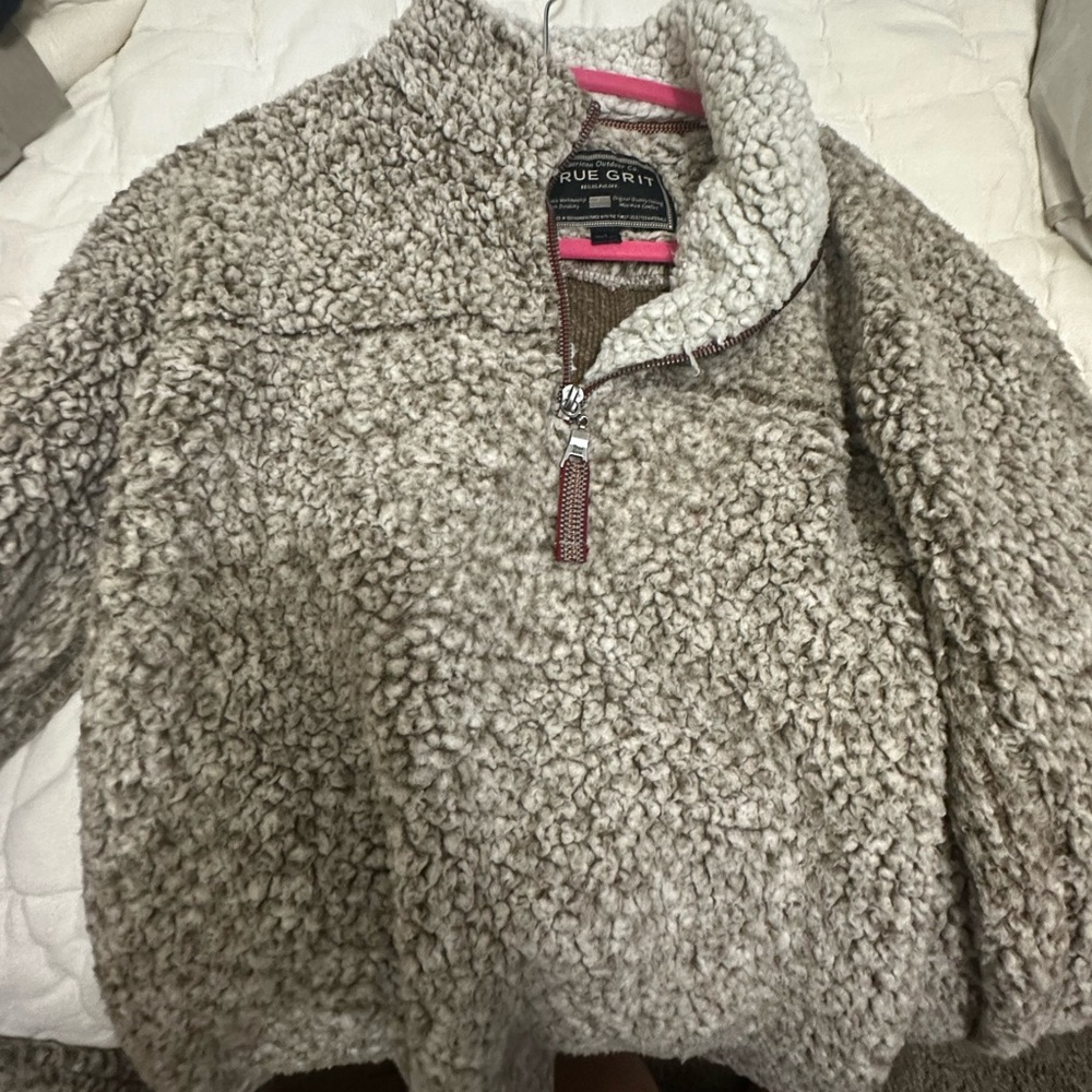 True Grit Fleece Pullover in Cream and Brown